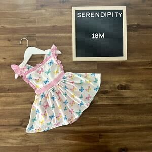 Serendipity Clothing Butterfly Garden Pinafore Bubble Dress Sleeveless Pink 18M